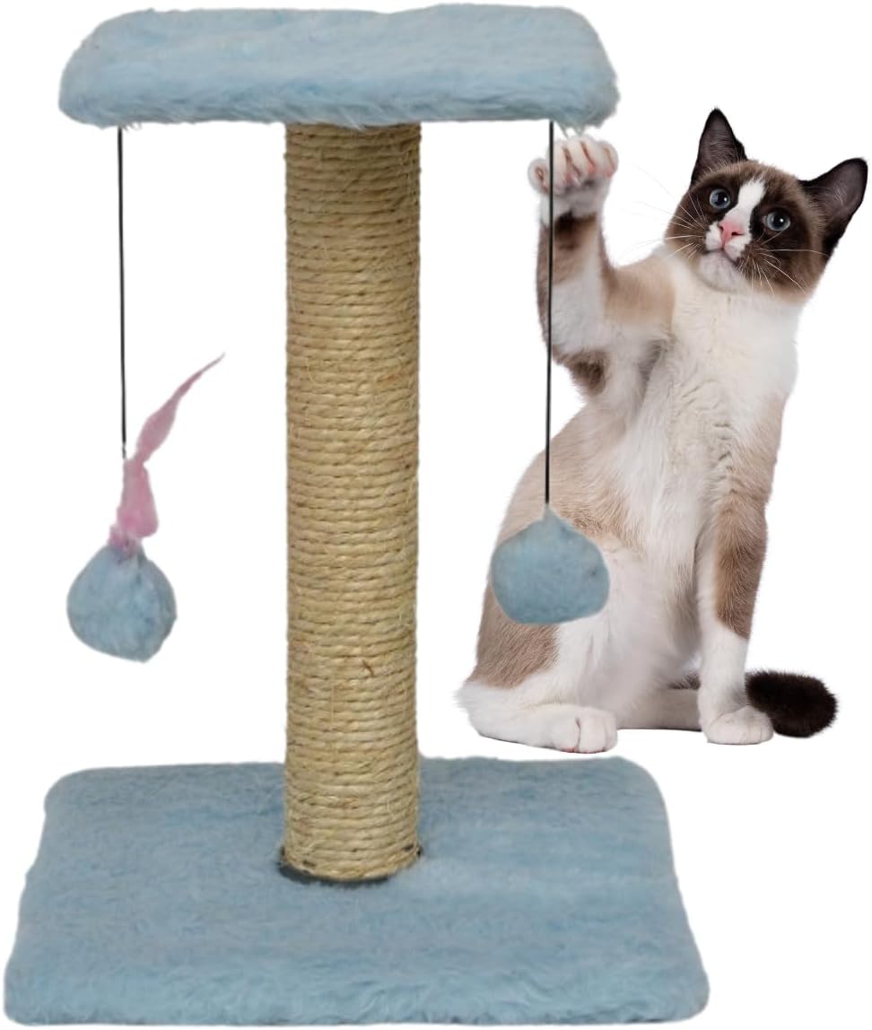 Arranhador para Gatos Poste de Sisal com Bolinha e Base Pelúcia