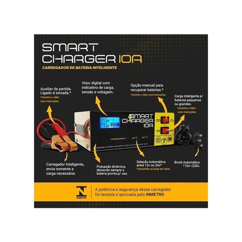 Carregador de Bateria Inteligente 12V 6A com Pulso Reparador Digital