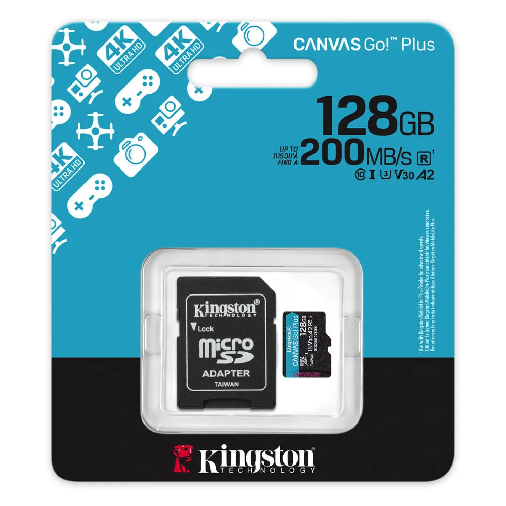 Cartão de Memória MicroSD Kingston Canvas Go! Plus 128GB V30