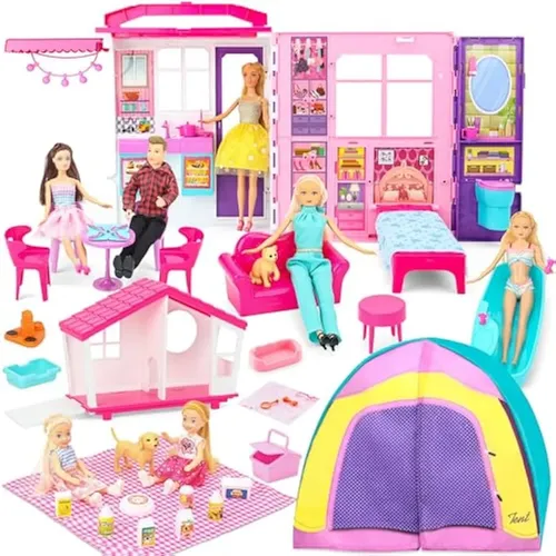 Mansão de Boneca Portátil Dobrável com Acessórios