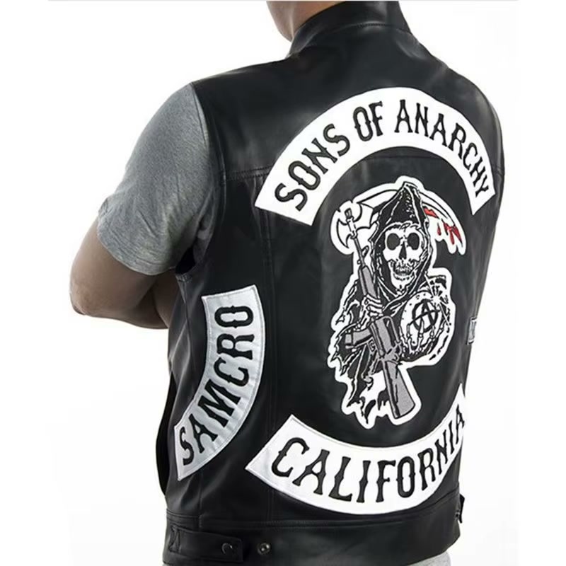 Colete Couro Legítimo Estilo Sons of Anarchy com Zíper e Botões