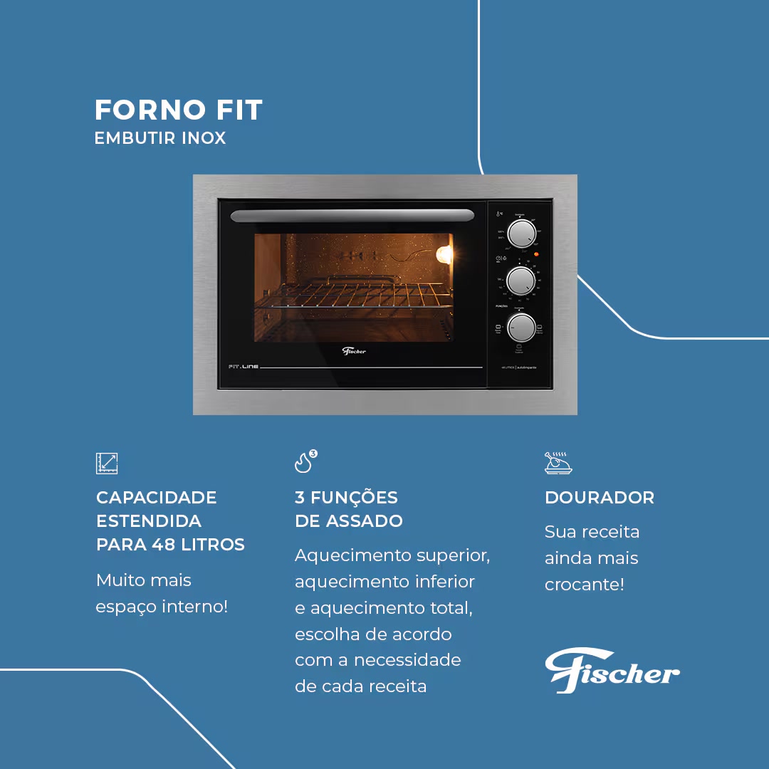 Forno de Embutir Elétrico Fischer Fit Line 82 Litros Frontal Inox 26817