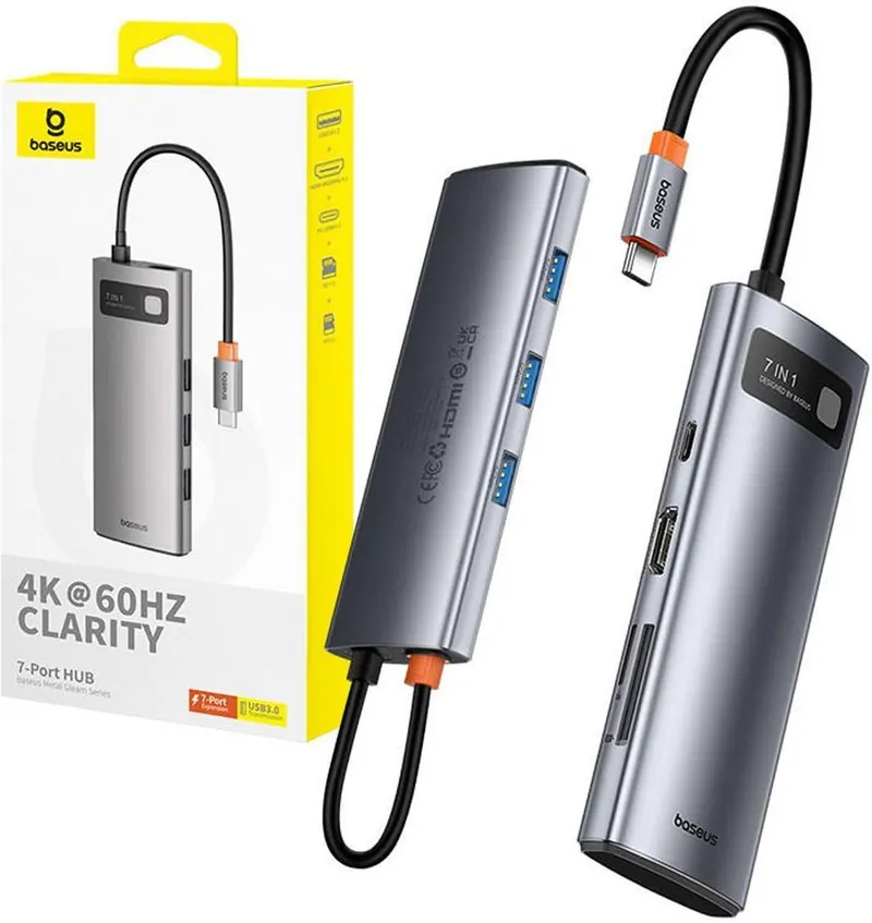 Hub Usb-c 7 em 1 Baseus Metal Gleam Series Hdmi 4k Usb 3.0 Sd