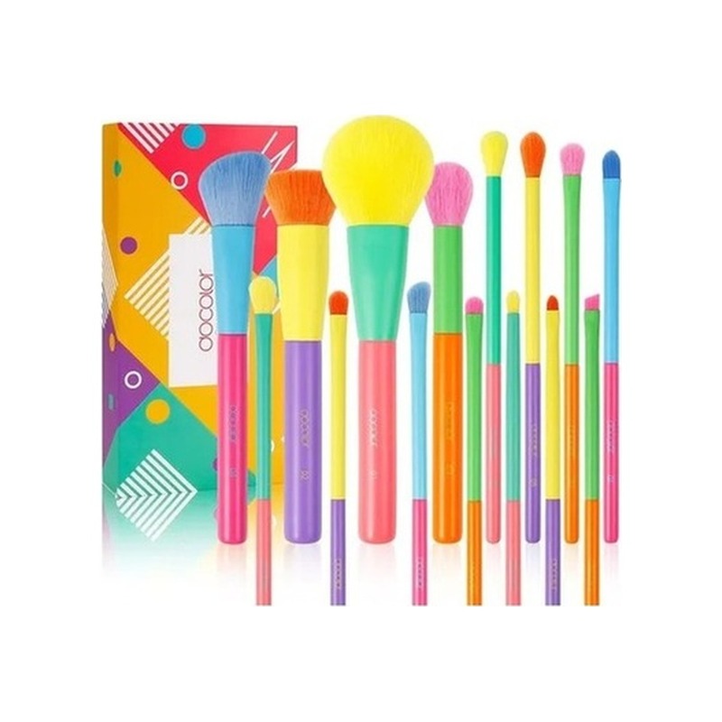 Kit de Pincéis Profissionais Docolor Neon Eyes & Face (15 Peças)