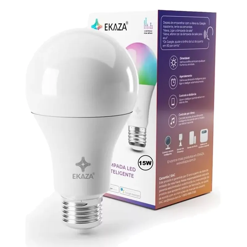 Lâmpada Inteligente Ekaza Smart LED Wi-Fi RGB 15W