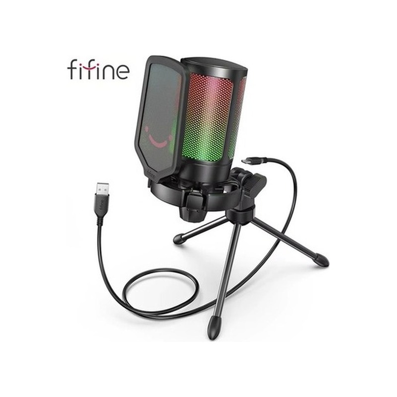 Microfone Condensador USB Gamer Fifine AmpliGame A6V com Shock Mount e Pop Filter