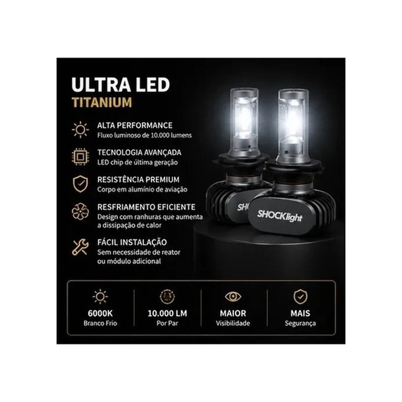 Kit Lâmpadas Ultra LED Titanium Shocklight 10.000 Lumens