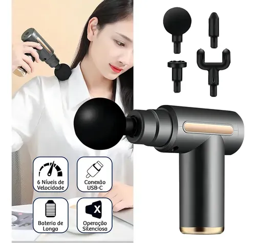 Pistola Massageadora Muscular Profissional 6 Velocidades Fascia Gun