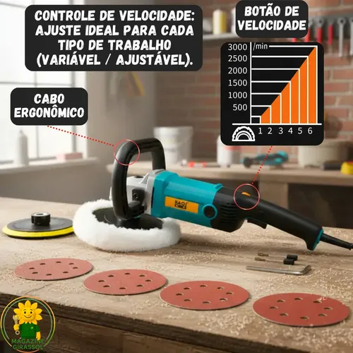 Politriz e Lixadeira Angular Mondial FPO-02 1400W 7" com Velocidade Variável